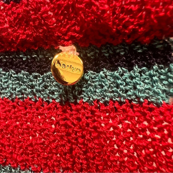 Anthropologie Harlyn Red Blue Striped 
Ruffle Shoulder Sweater. Size Medium. - Picture 8 of 14